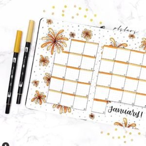 January Bullet Journal Monthly Spreads Fireworks