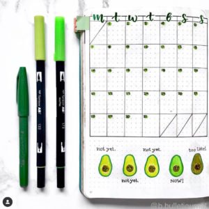 bullet journal monthly spread avocado theme green