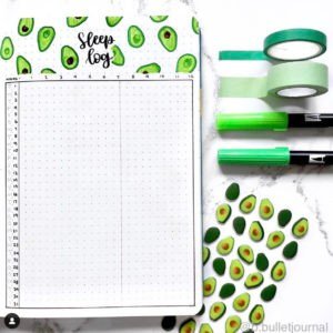 avocado bullet journal theme green sleep tracker