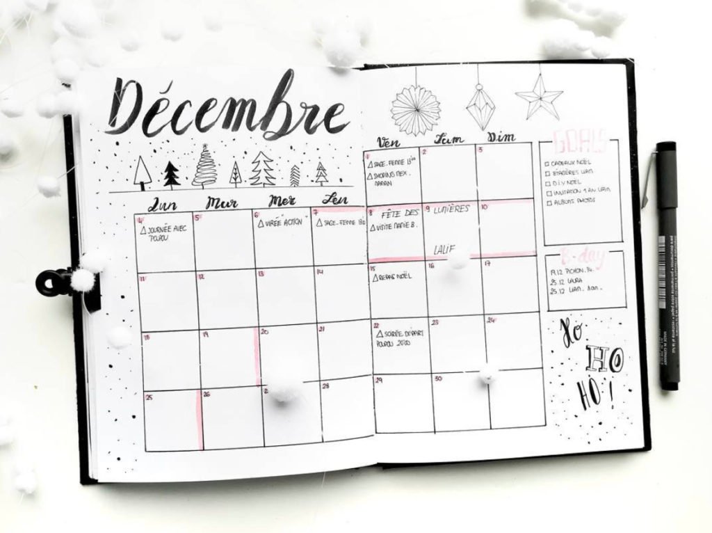 16 december bullet journal monthly spread ideas