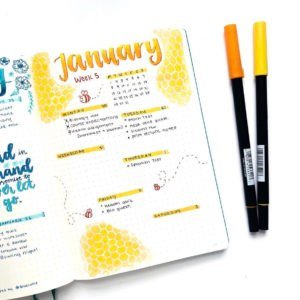 january bullet journal weekly spread layout yellow ombre