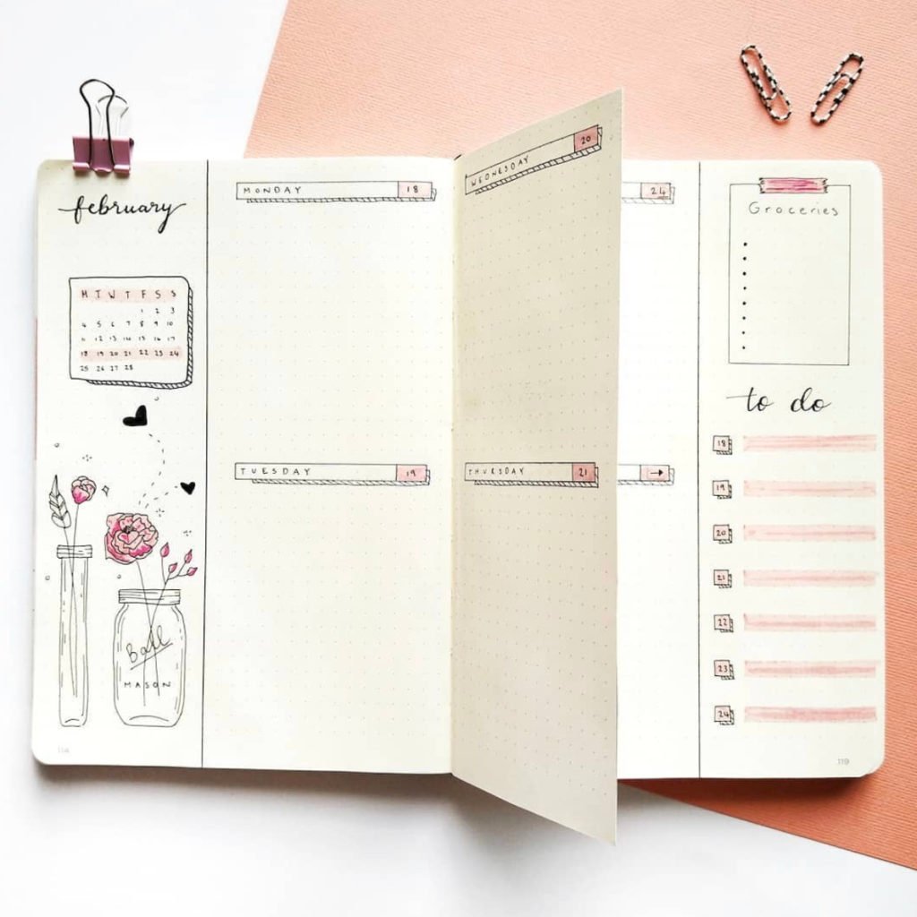 bullet-journal-pink-flowers-theme