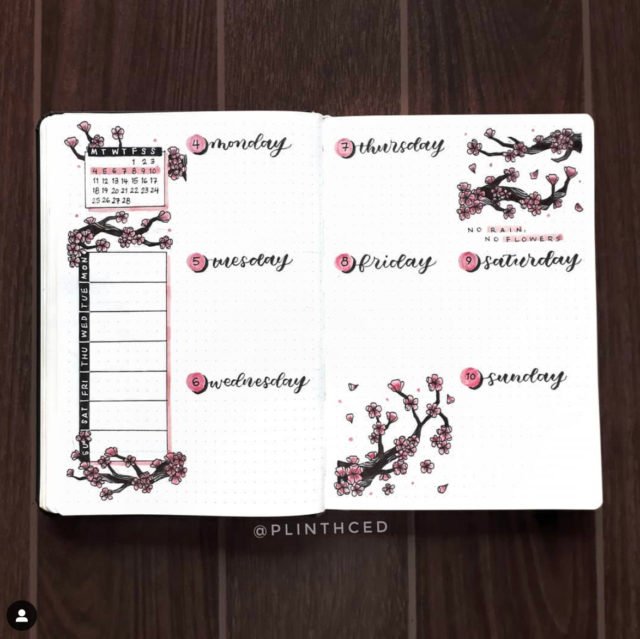 February Bullet Journal Cherry Blossoms Theme - The Smart Wander