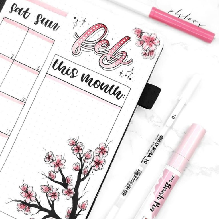 February Bullet Journal Cherry Blossoms Theme - The Smart Wander