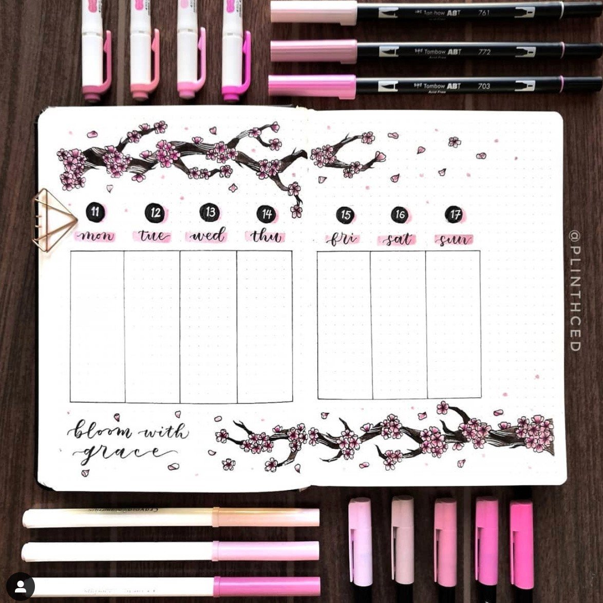 February Bullet Journal Cherry Blossoms Theme - The Smart Wander