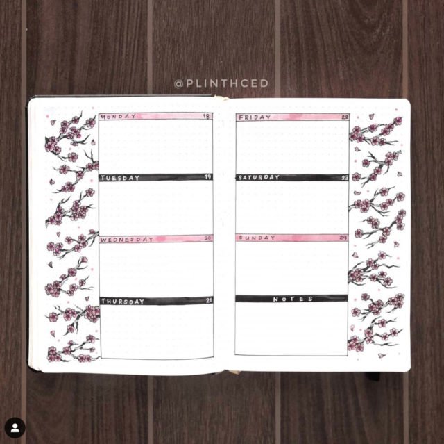 February Bullet Journal Cherry Blossoms Theme - The Smart Wander