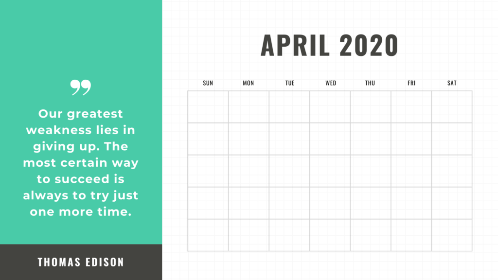 free printable calendar april