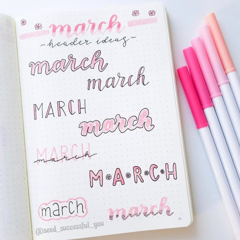 march bullet journal, bullet journal fonts, bullet journal lettering, fonts for bullet journal, font for bullet journal, bullet journal calligraphy, bullet journal handwriting, bullet journal headers, bullet journal title, bullet journal titles, bullet journal title page