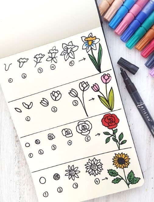 how to draw flowers easily