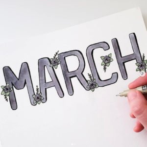 bullet journal header for march