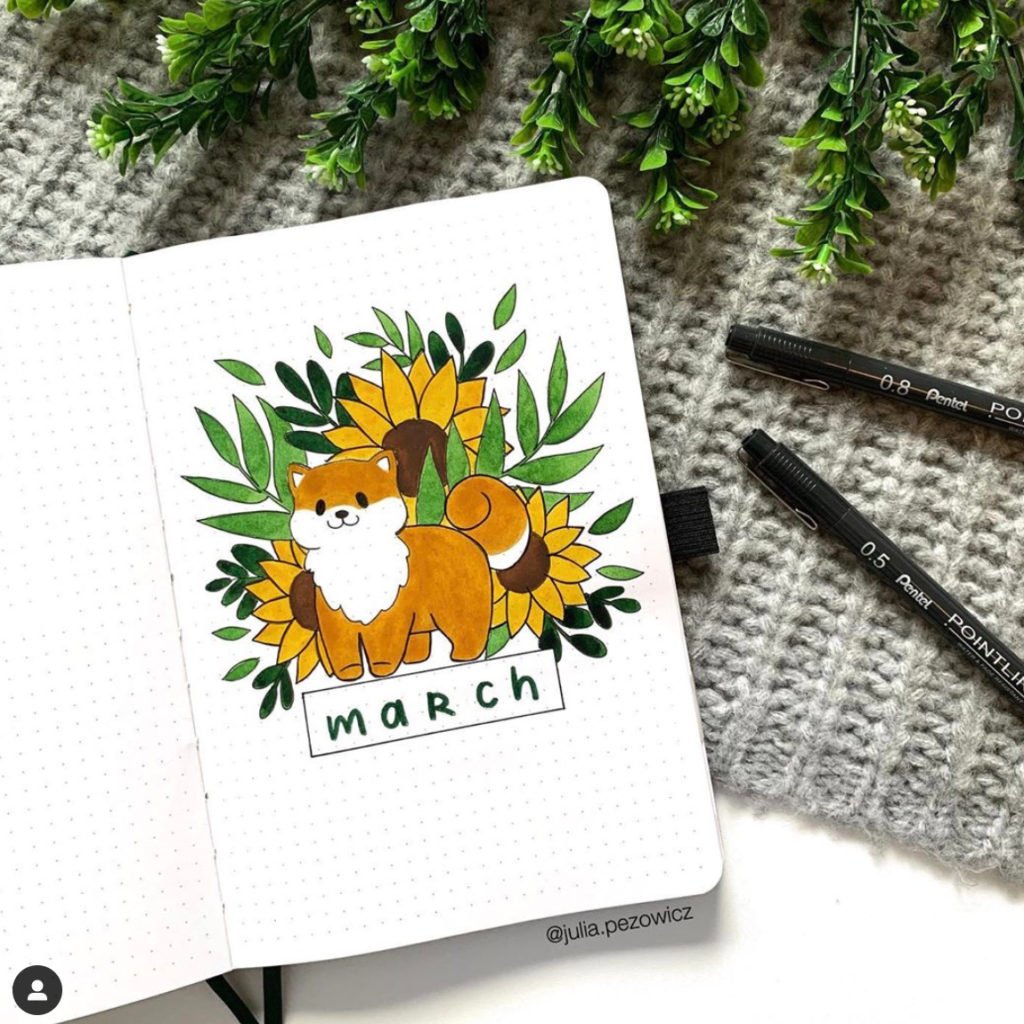 march bullet journal cover cute dog