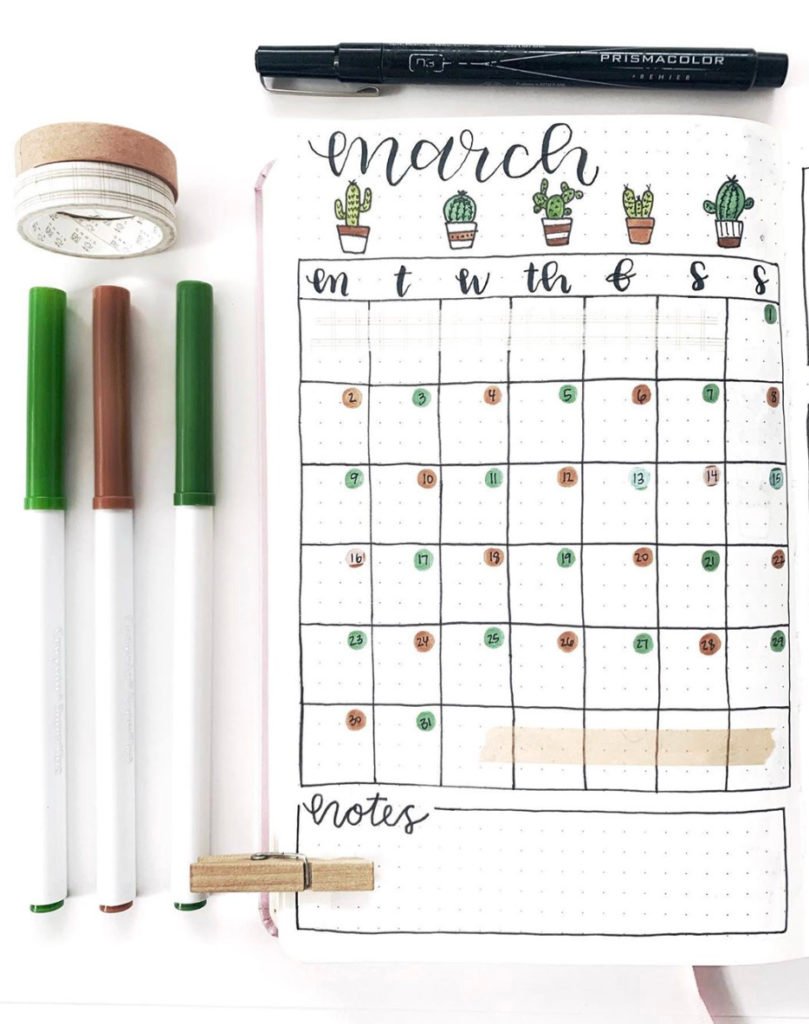 monthly bullet journal cactus