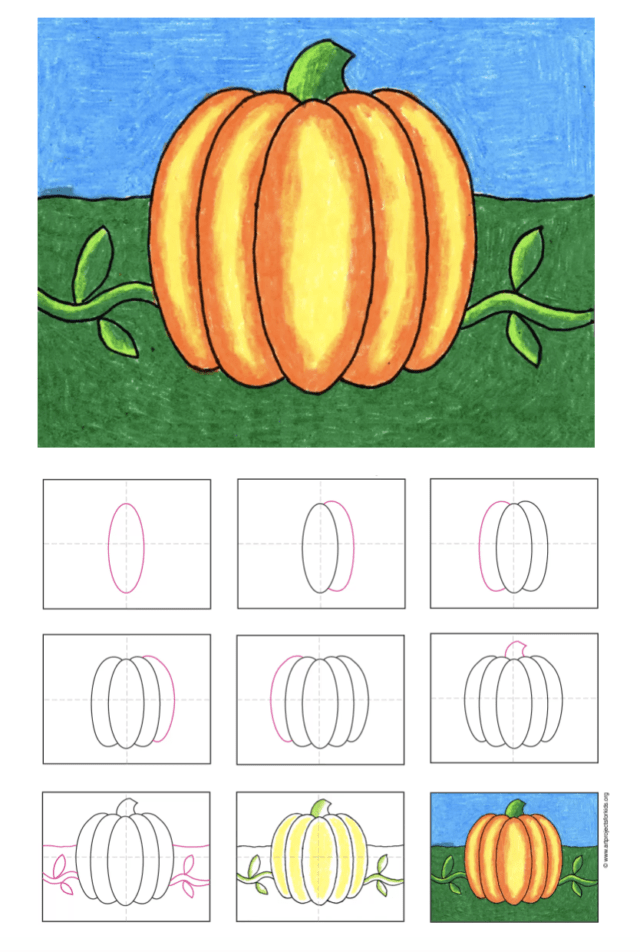 how to draw a pumpkin for kids Draw pumpkin pumpkins drawing step fall ...