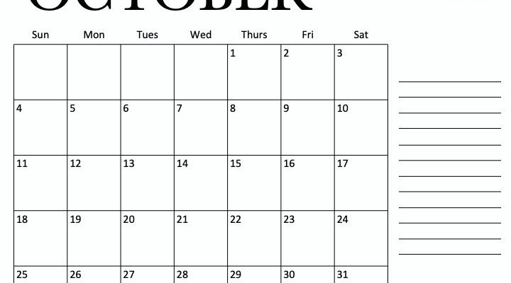 October Calendar Printable that you will love