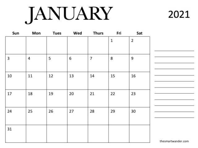 2021 Calendar Printable (Free) that you will love - The Smart Wander