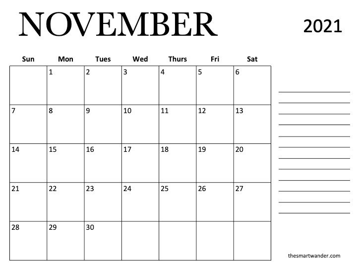 november 2021 printable calendar
