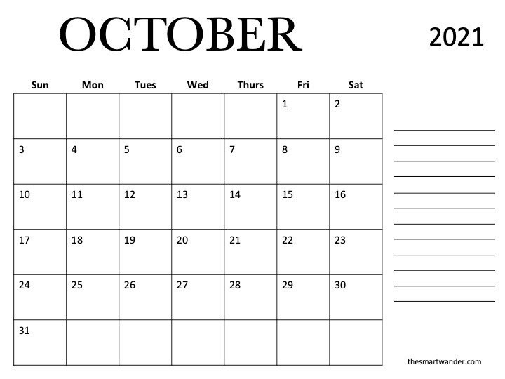 october 2021 printable calendar